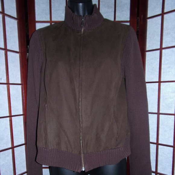 EP Pro Jackets & Blazers - EP Pro Ladies Golf Jacket Brown Faux Suede Ribbed Knit Zippered Size S/P
